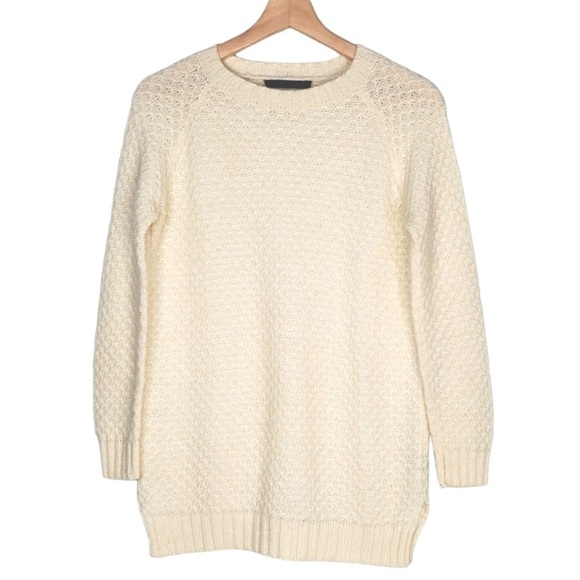 JENNI KAYNE Baby Alpaca Wool Blend Pullover Fisherman Sweater Cream Size XS - Picture 1 of 13